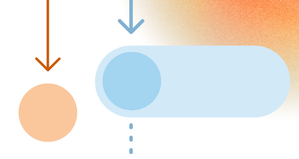 A series of geometric images that mimic a flowchart over an orange-to-white gradient background.