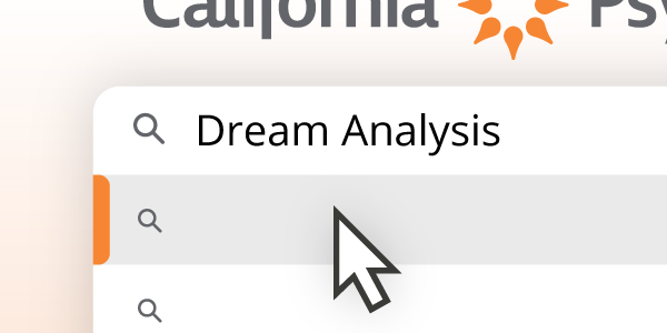 An image of a search bar with the California Psychics header above it. The words "dream analysis" are typed into the search bar.