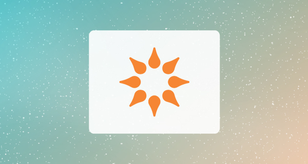 An image of an orange flower over a white box on a blue-to-orange gradient background.